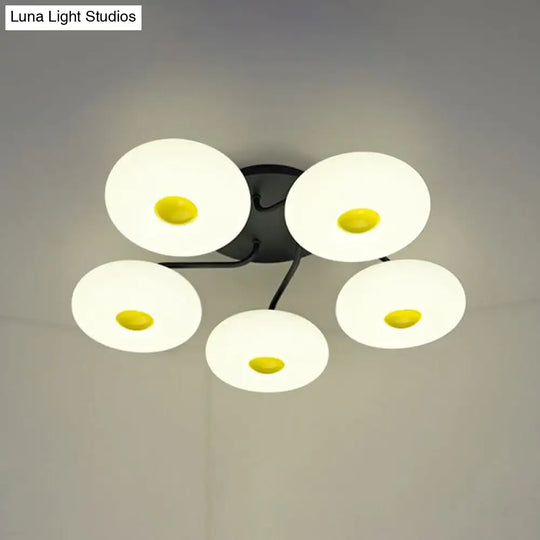 Contemporary White Circular Semi Flush Ceiling Light With 1/3/5 Heads - Acrylic Lamp For Living Room