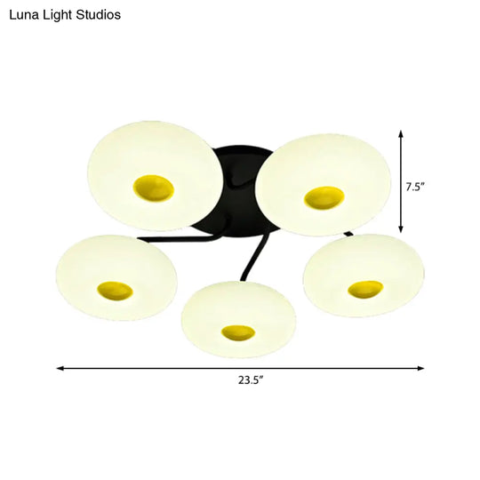Contemporary White Circular Semi Flush Ceiling Light With 1/3/5 Heads - Acrylic Lamp For Living Room