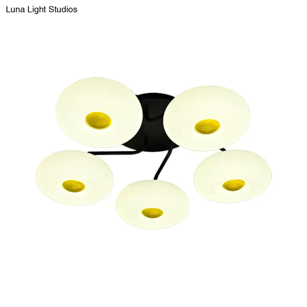 Contemporary White Circular Semi Flush Ceiling Light With 1/3/5 Heads - Acrylic Lamp For Living Room