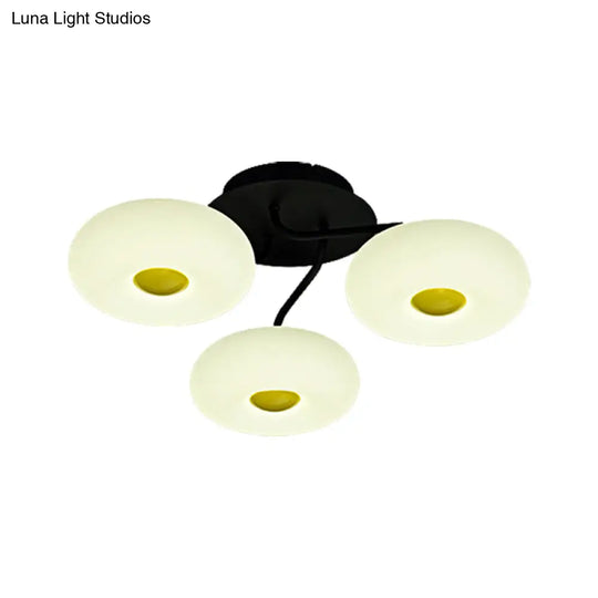 Contemporary White Circular Semi Flush Ceiling Light With 1/3/5 Heads - Acrylic Lamp For Living Room