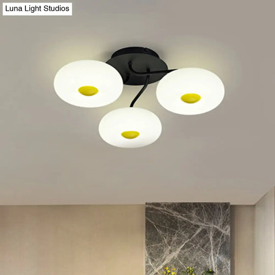 Contemporary White Circular Semi Flush Ceiling Light With 1/3/5 Heads - Acrylic Lamp For Living Room