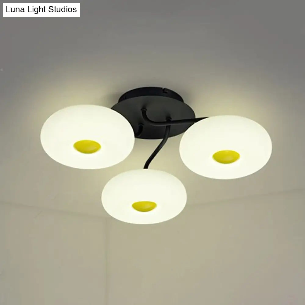 Contemporary White Circular Semi Flush Ceiling Light With 1/3/5 Heads - Acrylic Lamp For Living Room
