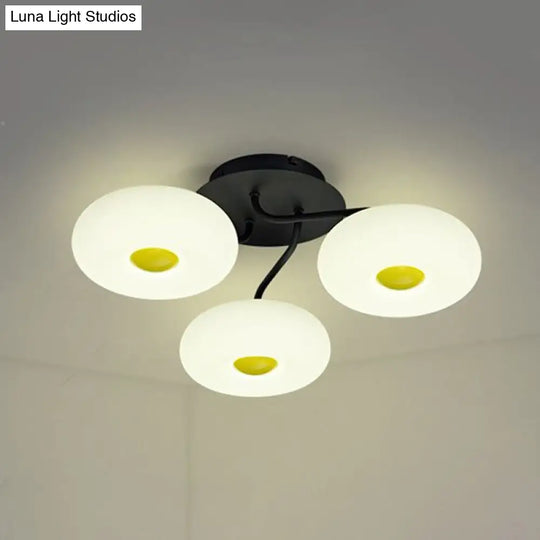 Contemporary White Circular Semi Flush Ceiling Light With 1/3/5 Heads - Acrylic Lamp For Living Room