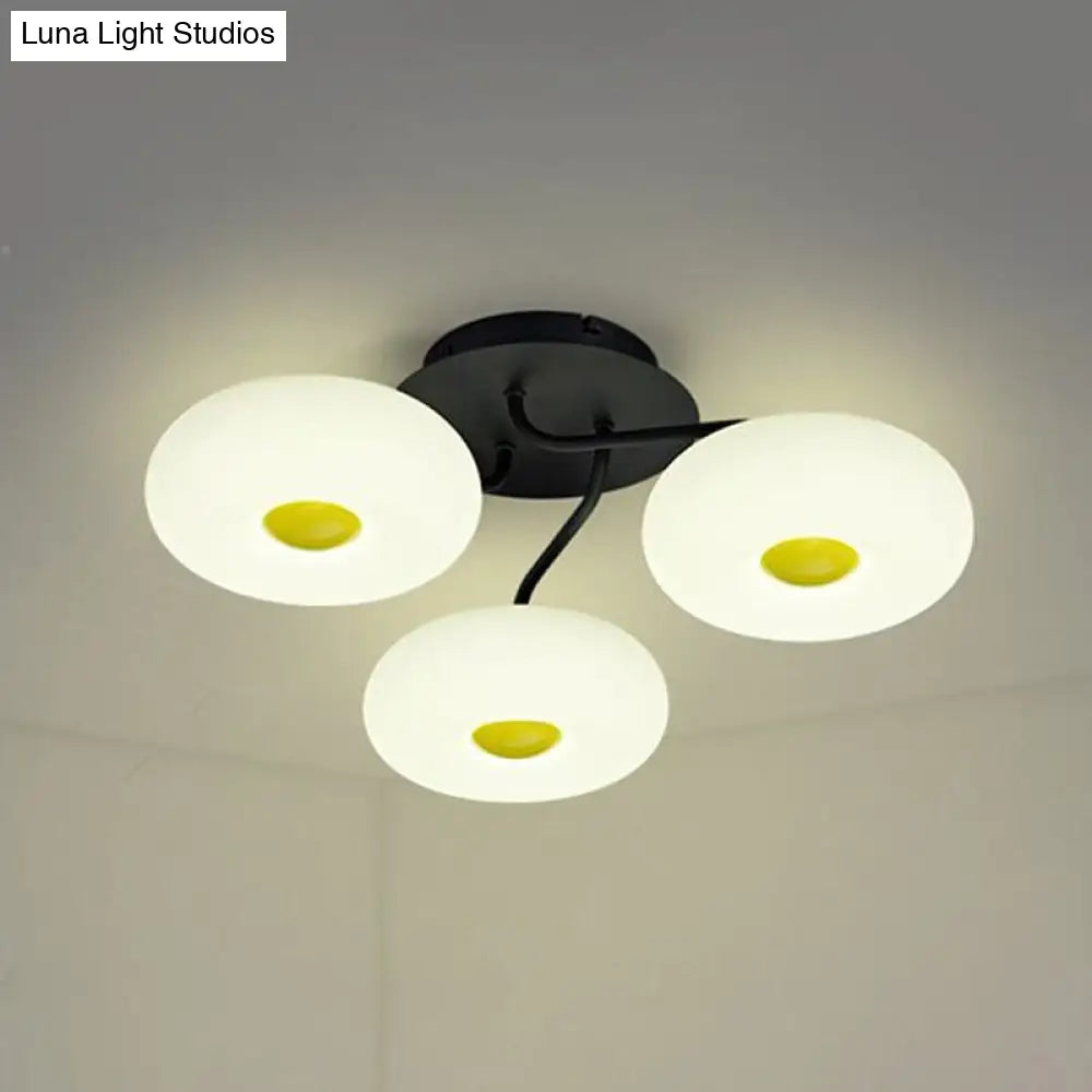 Contemporary White Circular Semi Flush Ceiling Light With 1/3/5 Heads - Acrylic Lamp For Living Room