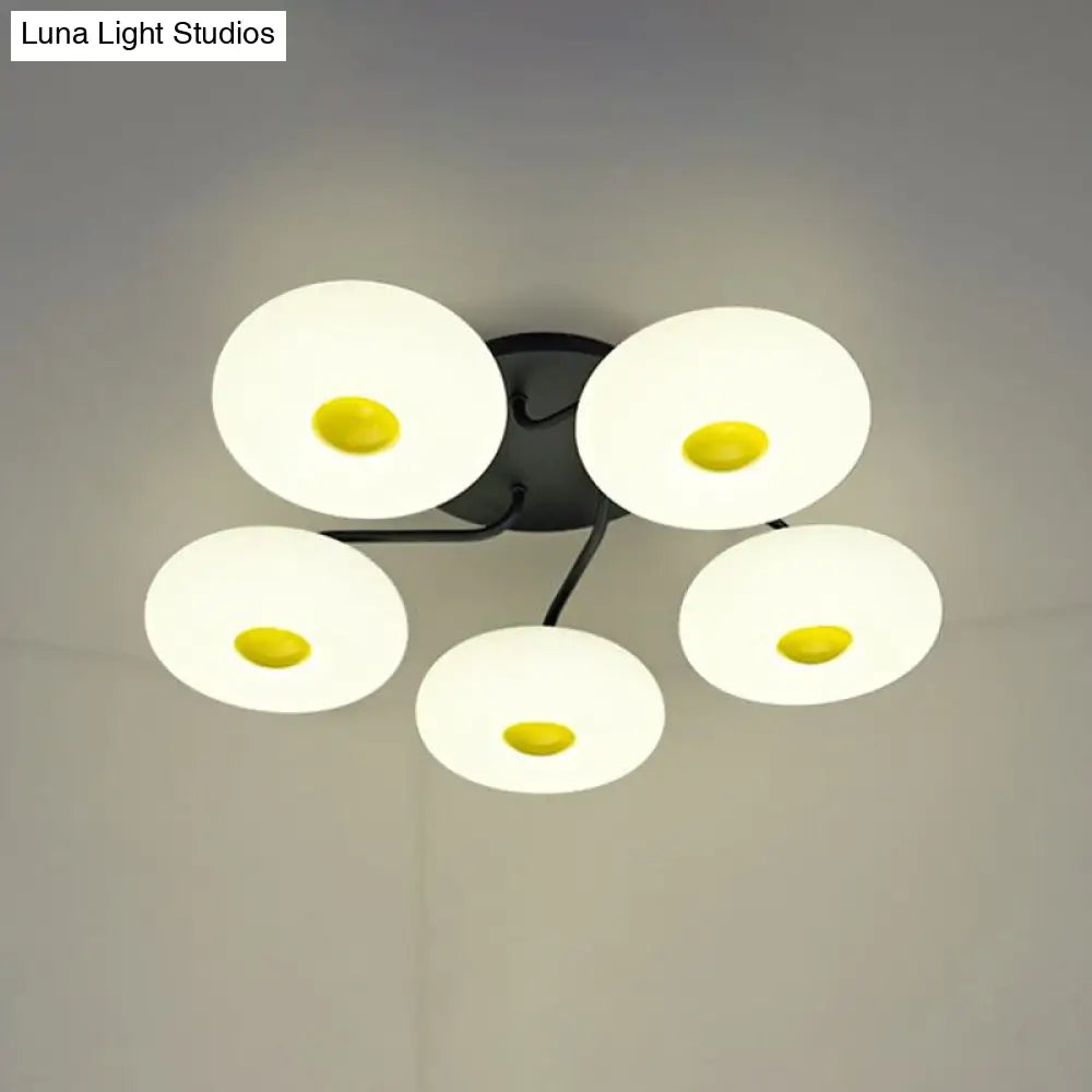 Contemporary White Circular Semi Flush Ceiling Light With 1/3/5 Heads - Acrylic Lamp For Living Room
