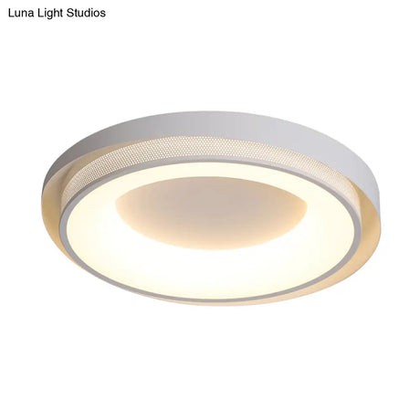 Contemporary White Drum Metal Ceiling Light - 18’/21.5’ Wide Led Flush Mount Fixture In