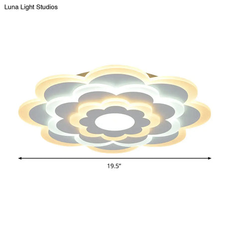 Contemporary White Flower Acrylic Led Flush Mount Ceiling Light - Outer Warm Inner 15’/19.5’ Wide