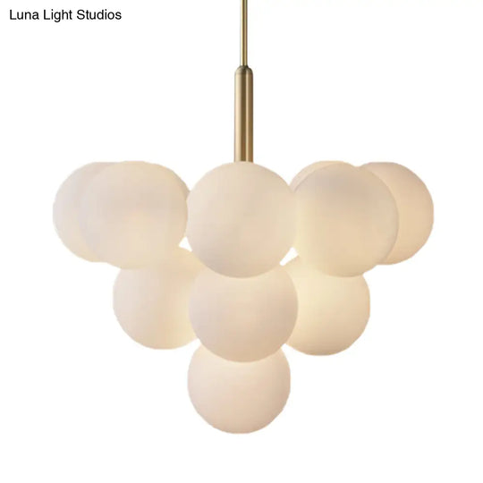 Contemporary Glass Chandelier Lamp - 5/13 Lights Spherical Design White Ball Pendant Light
