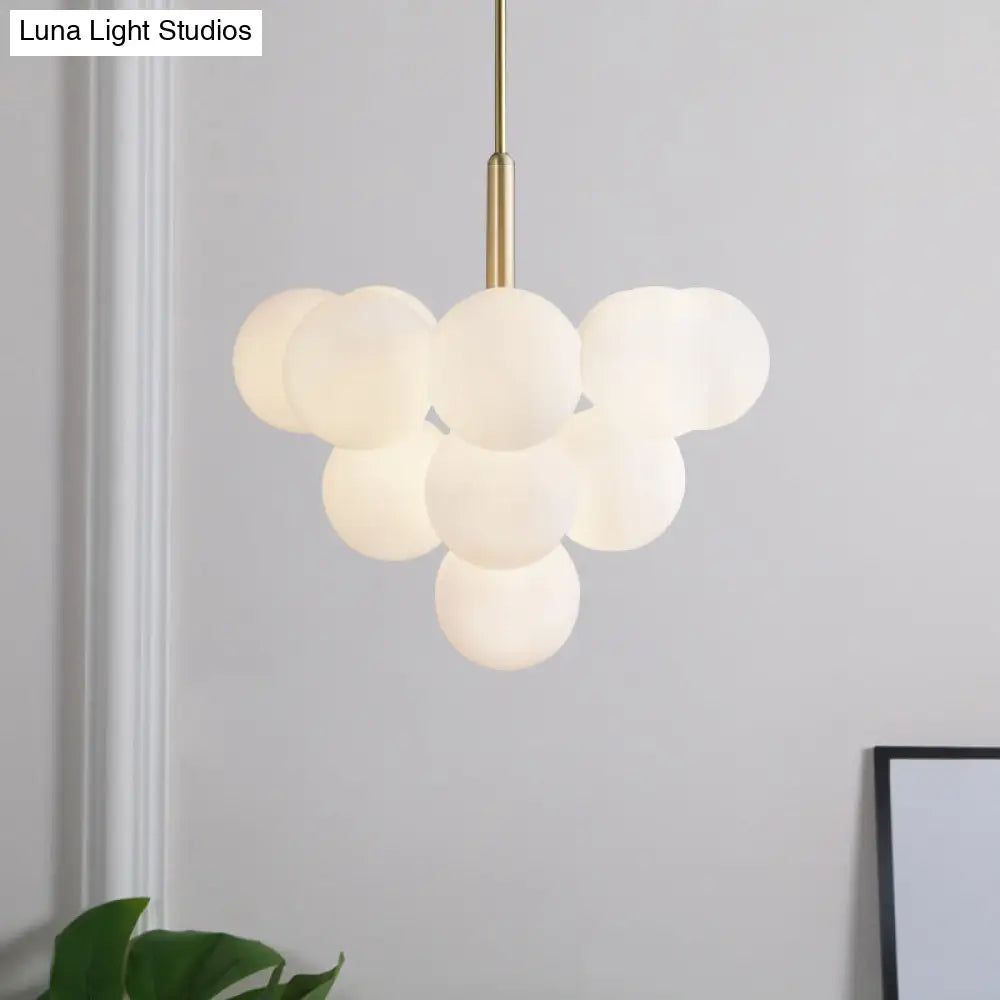 Contemporary Glass Chandelier Lamp - 5/13 Lights Spherical Design White Ball Pendant Light