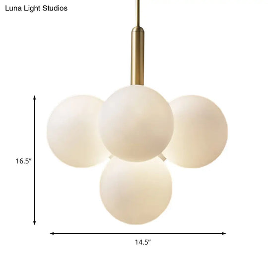 Contemporary White Glass Chandelier Lamp – 5/13 Lights Brass Pendant Light With Spherical Design