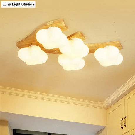 Contemporary White Glass Plum Blossom Flush Mount Ceiling Light For Kids Bedroom