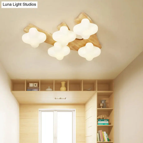 Contemporary White Glass Plum Blossom Flush Mount Ceiling Light For Kids Bedroom 5 /
