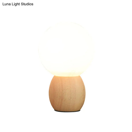 Contemporary White Glass Spherical Task Light: 1-Bulb Reading Book Light In Wood