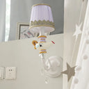 Contemporary White-Gold Teapot Deco Indoor Sconce Light With Barrel Fabric Shade