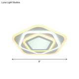 Contemporary White Layered Pentagon Led Flush Light - Warm/White Ceiling Mount Lamp 8’/19.5’ Wide