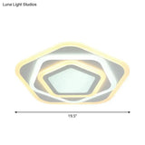 Contemporary White Layered Pentagon Led Flush Light - Warm/White Ceiling Mount Lamp 8’/19.5’ Wide