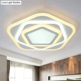 Contemporary White Layered Pentagon Led Flush Light - Warm/White Ceiling Mount Lamp 8’/19.5’ Wide