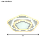 Contemporary White Layered Pentagon Led Flush Light - Warm/White Ceiling Mount Lamp 8’/19.5’ Wide