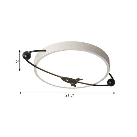 Contemporary White Led Acrylic Flush Mount Drum Ceiling Light With Airship Design - Warm/White