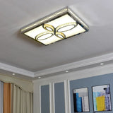Contemporary White Led Ceiling Mount Flush Light Fixture For Living Room With Crystal Deco -