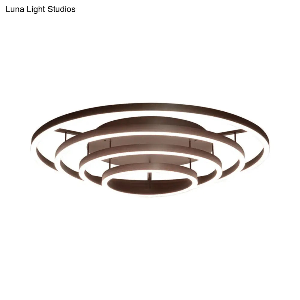 Contemporary White Led Flush Ceiling Light - 3/4 Rings Acrylic Coffee Flushmount Lamp