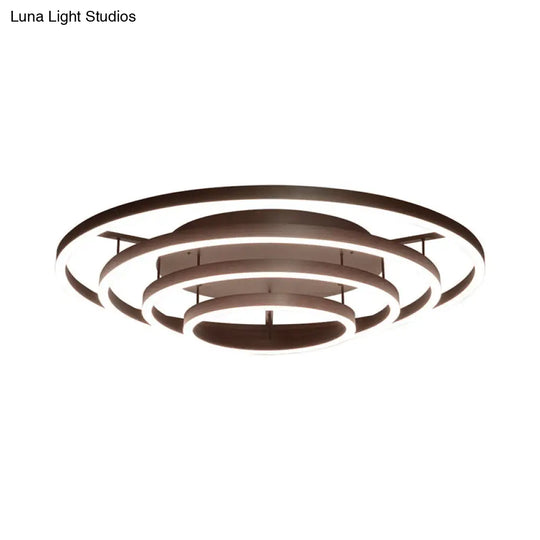 Contemporary White Led Flush Ceiling Light - 3/4 Rings Acrylic Coffee Flushmount Lamp