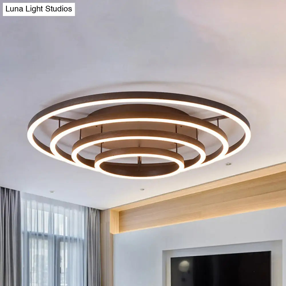 Contemporary White Led Flush Ceiling Light - 3/4 Rings Acrylic Coffee Flushmount Lamp 4 /