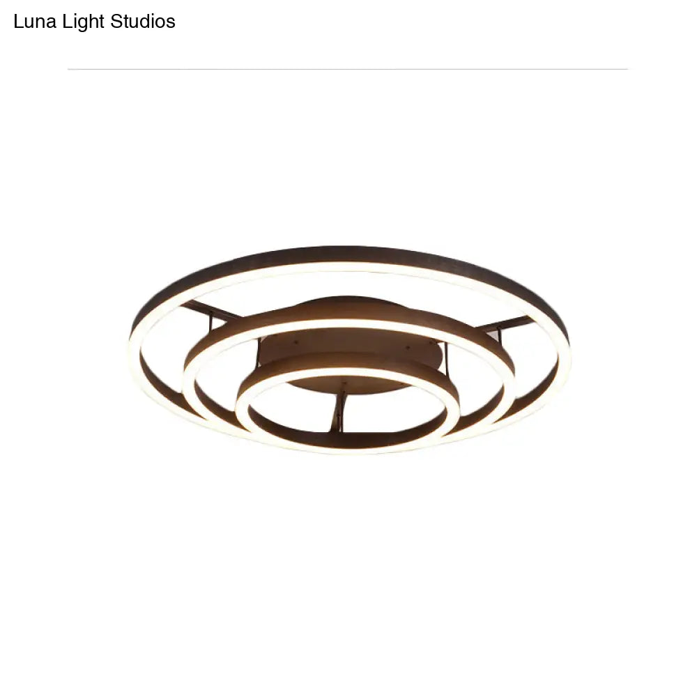 Contemporary White Led Flush Ceiling Light - 3/4 Rings Acrylic Coffee Flushmount Lamp