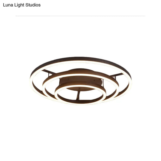 Contemporary White Led Flush Ceiling Light - 3/4 Rings Acrylic Coffee Flushmount Lamp