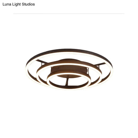 Contemporary White Led Flush Ceiling Light - 3/4 Rings Acrylic Coffee Flushmount Lamp