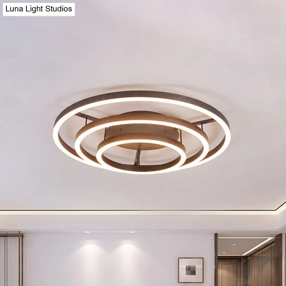 Contemporary White Led Flush Ceiling Light - 3/4 Rings Acrylic Coffee Flushmount Lamp 3 /