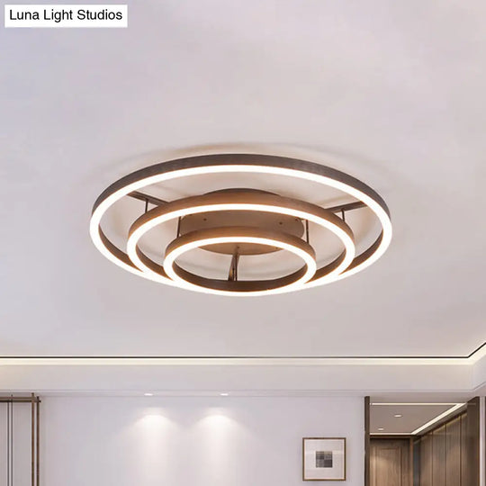 Contemporary White Led Flush Ceiling Light - 3/4 Rings Acrylic Coffee Flushmount Lamp 3 /