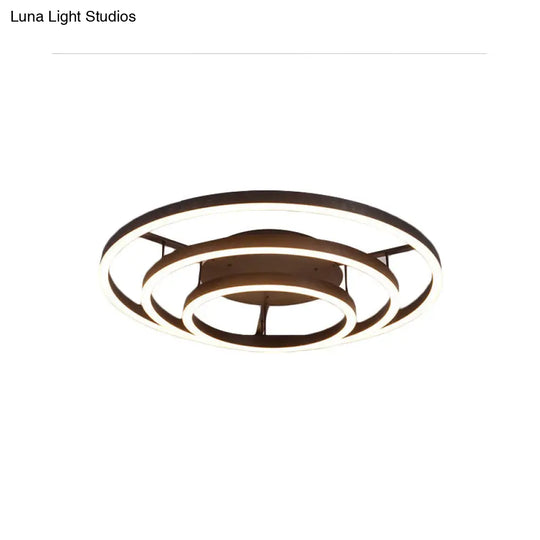 Contemporary White Led Flush Ceiling Light - 3/4 Rings Acrylic Coffee Flushmount Lamp