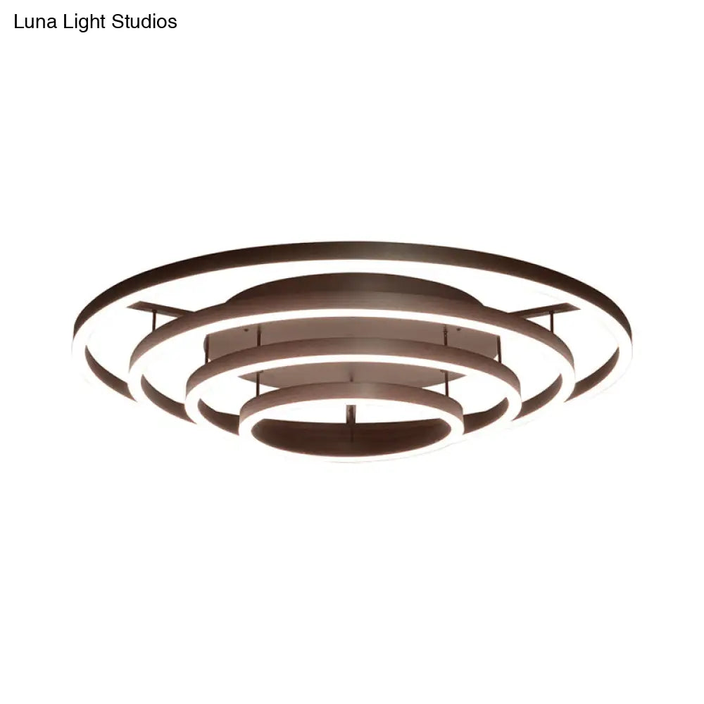 Contemporary White Led Flush Ceiling Light - 3/4 Rings Acrylic Coffee Flushmount Lamp