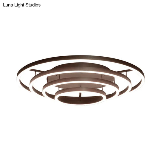 Contemporary White Led Flush Ceiling Light - 3/4 Rings Acrylic Coffee Flushmount Lamp