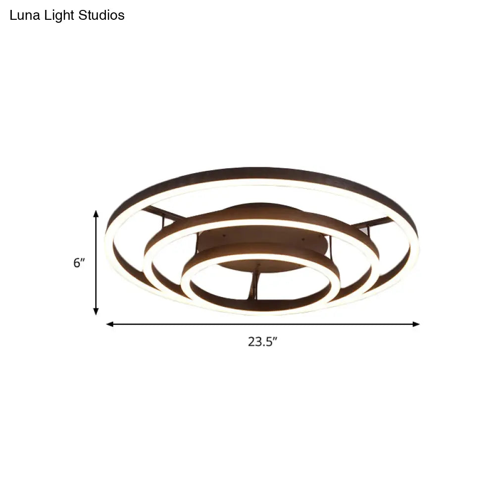Contemporary White Led Flush Ceiling Light - 3/4 Rings Acrylic Coffee Flushmount Lamp