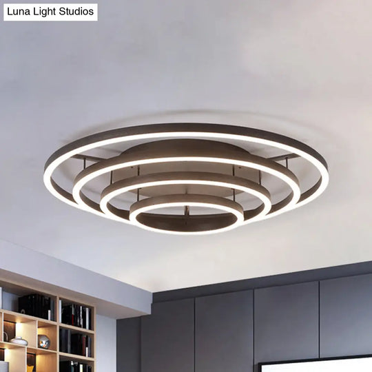 Contemporary White Led Flush Ceiling Light - 3/4 Rings Acrylic Coffee Flushmount Lamp