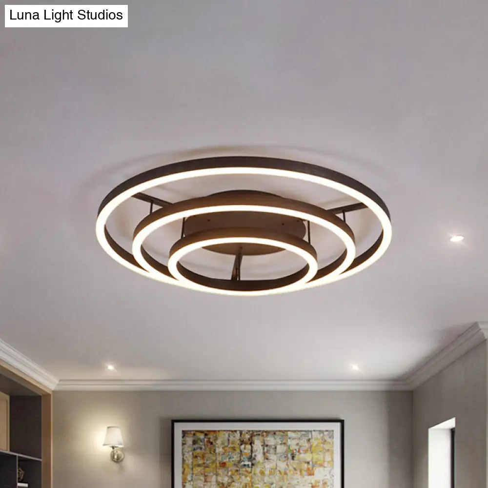 Contemporary White Led Flush Ceiling Light - 3/4 Rings Acrylic Coffee Flushmount Lamp