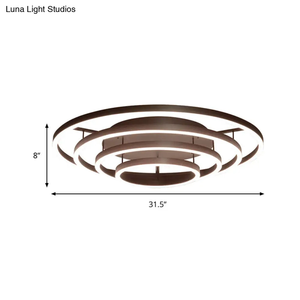 Contemporary White Led Flush Ceiling Light - 3/4 Rings Acrylic Coffee Flushmount Lamp