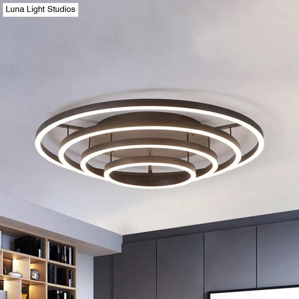 Contemporary White Led Flush Ceiling Light - 3/4 Rings Acrylic Coffee Flushmount Lamp