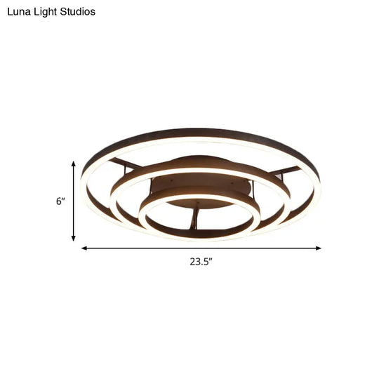 Contemporary White Led Flush Ceiling Light - 3/4 Rings Acrylic Coffee Flushmount Lamp