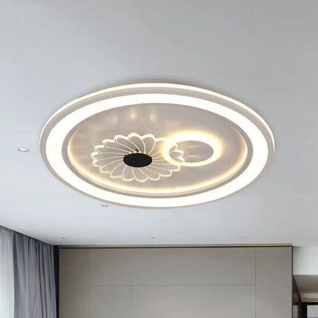 Contemporary White Led Flushmount For Bedroom With Acrylic Shade / C