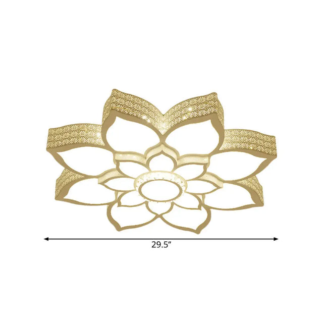 Contemporary White Led Lotus Ceiling Fixture - Metallic Flush Mount Light 21.5/29.5 Width