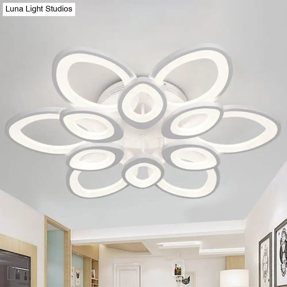 Contemporary White Lotus Led Flush Mount Ceiling Light - Acrylic Living Room Décor