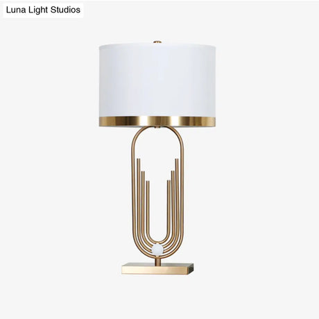 Contemporary White Nightstand Lamp With Fabric Cylinder Shade - Perfect For Bedroom Tables