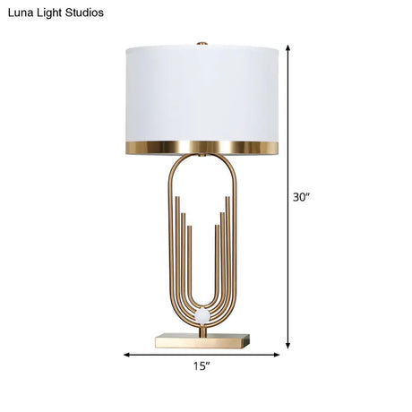 Contemporary White Nightstand Lamp With Fabric Cylinder Shade - Perfect For Bedroom Tables
