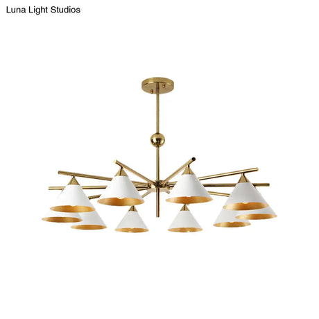 Contemporary White Pyramid Shade Pendant Light: Elegant Metallic Chandelier For Living Room