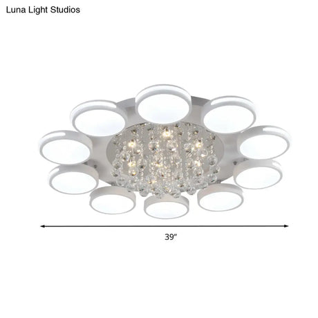 Contemporary White Round Crystal Led Ceiling Light - Flush Mount With Warm/White/3 Color Lighting