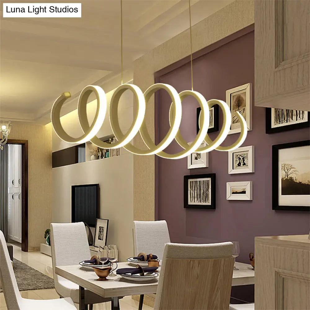 Contemporary White Spiral Chandelier Pendant Light With Acrylic And Led - Ideal For Dining Rooms /