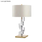 Contemporary White Table Lamp: Straight Sided Shade Fabric 1 Head Desk Light